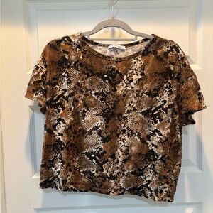 Zara Brown and Black Snake Print Short Sleeve Top